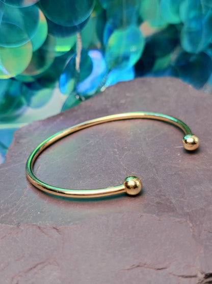 Solid 9ct Yellow Gold TORQUE BANGLE BALL Open Split BRACELET Bottom Hallmaked