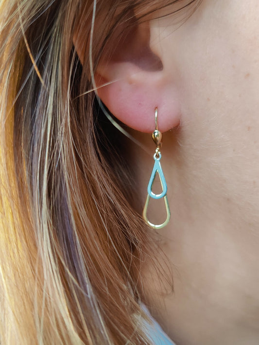 New Drop Earrings 9ct Yellow/White Gold Hallmarked Double Teardrop/ Pear Shape