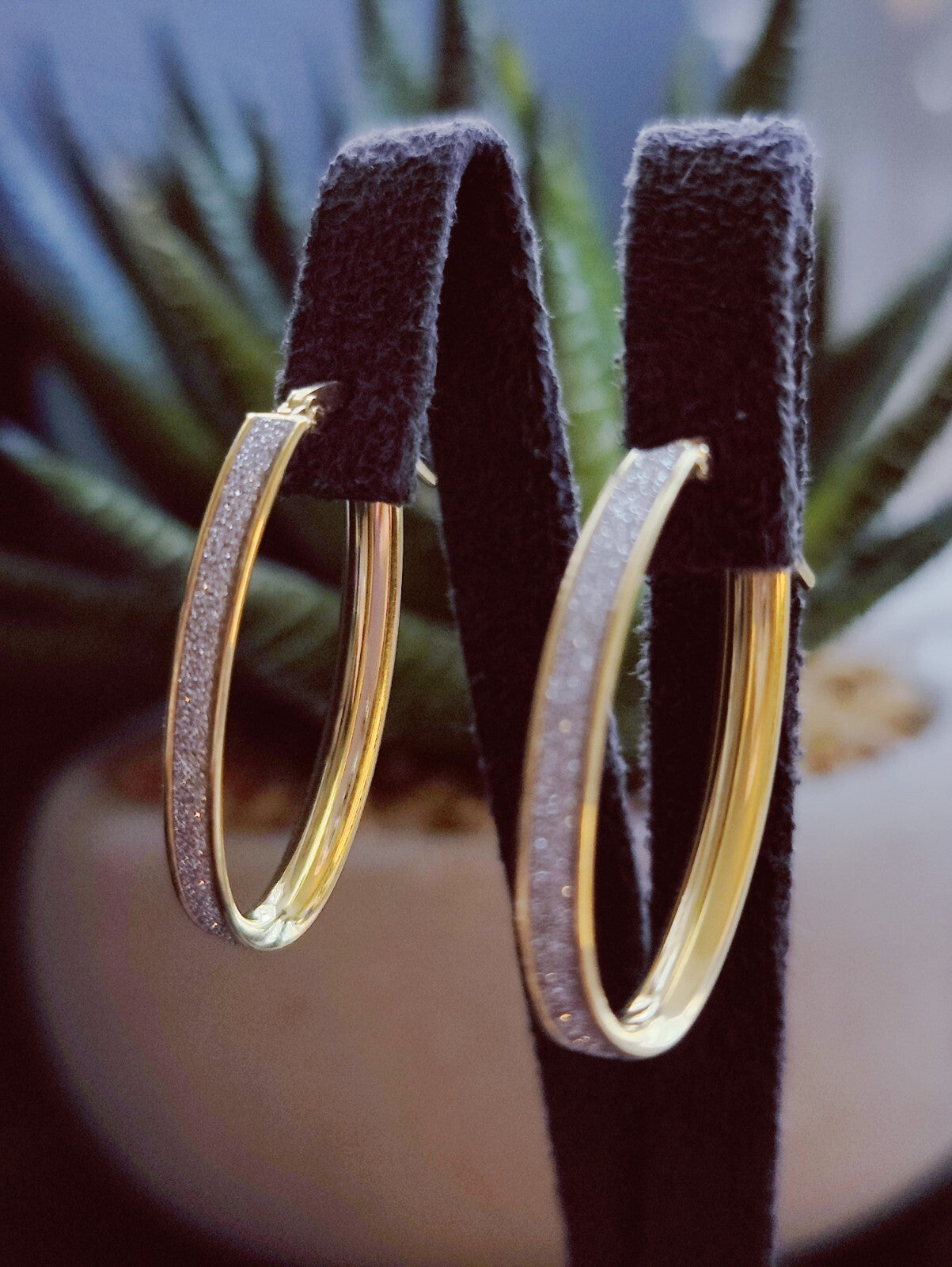 NEW 9ct Solid Yellow/White Gold GLITTERED Earrings Drops Hoops