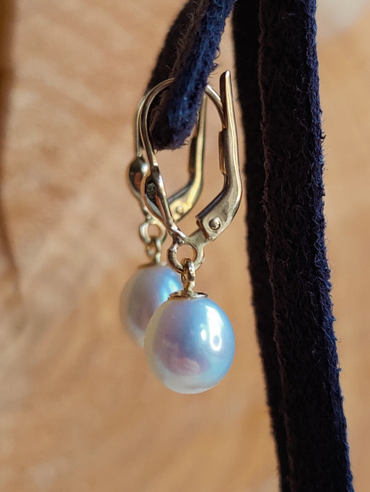 Solid 9ct Yellow Gold Pearl Drop Earrings Genuine Real Pearl Hallmarked
