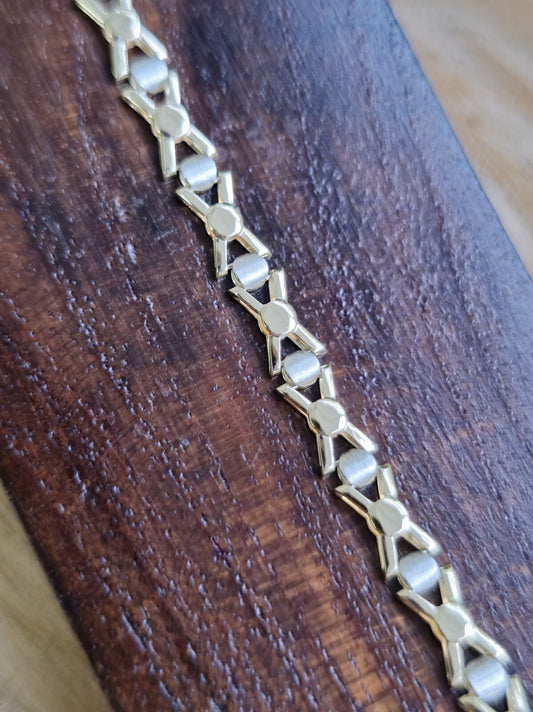 New Solid 9ct Yellow/White Gold Fancy BRACELET 7.5inch Hallmarked X design