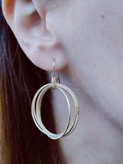 NEW 9ct Yellow Gold Solid Drop Dangling Earrings Circles Hallmarked