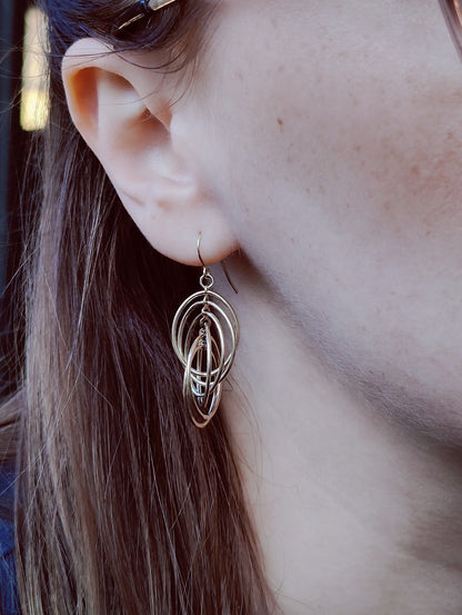 NEW 9ct Sold Yellow Gold Drop Dangling Earrings Fancy Twisted Circles