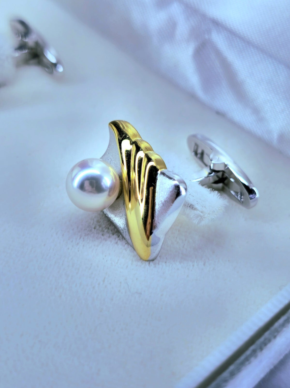Sterling Silver & Yellow Gold And Natural Pearls Cufflinks Arita Collection