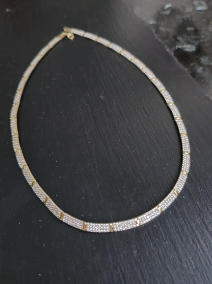 New Iced/Loaded Solid 9ct Yellow Gold Collar/Necklace 7.5inch C/Z Pave Hallmark