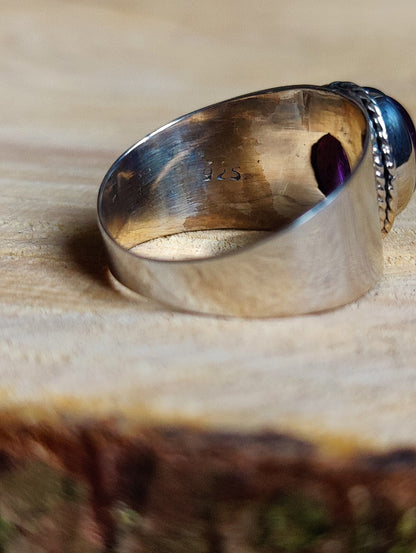 Vintage Sterling Silver Dress Coctail Ring with Cabochon Amethyst, size O