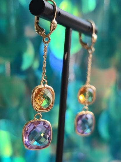 New 9ct Yellow Gold Drop Earrings 5grams Amethyst and Citrine Big Stones