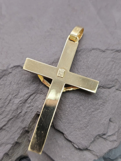 New Solid 9ct Yellow Gold Square Cross with Jesus Pendant 50mm x 30mm Hallmarked