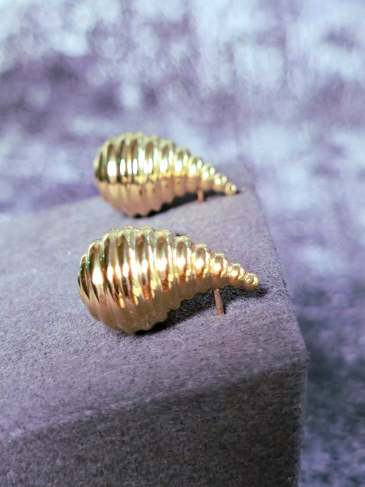 New 9k Yellow Gold Fashion Waterdrop Stud Drop Earrings Pattern Bottega Chunky