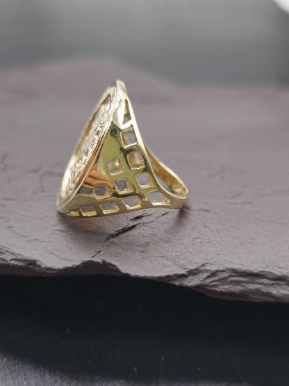 New Solid 9ct Yellow Gold Signet Full Sovereign Coin Ring size L 22mm Hallmarked