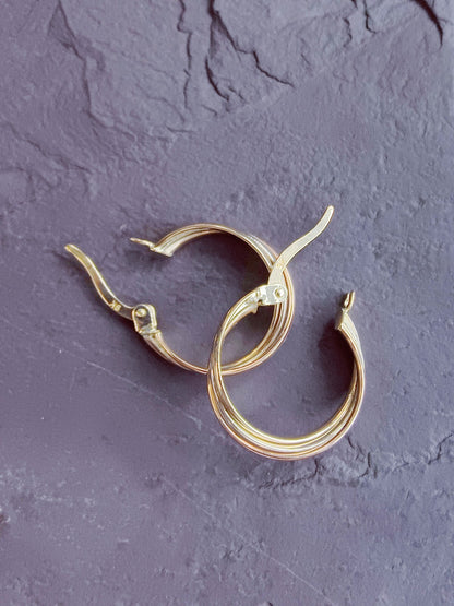 9ct Solid Multicolour Gold Hoop Earrings Gold. Hoops 17mm Small Gold Hoops