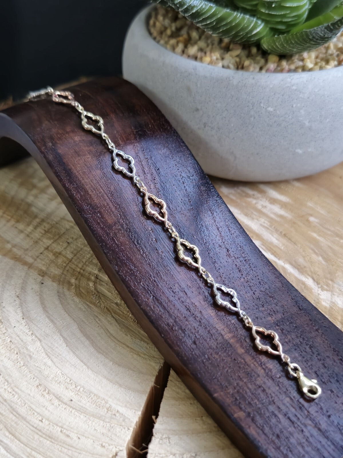 New Solid 9ct Yellow/White/Rose Gold Chain BRACELET 7.5inch Hallmarked Lovely