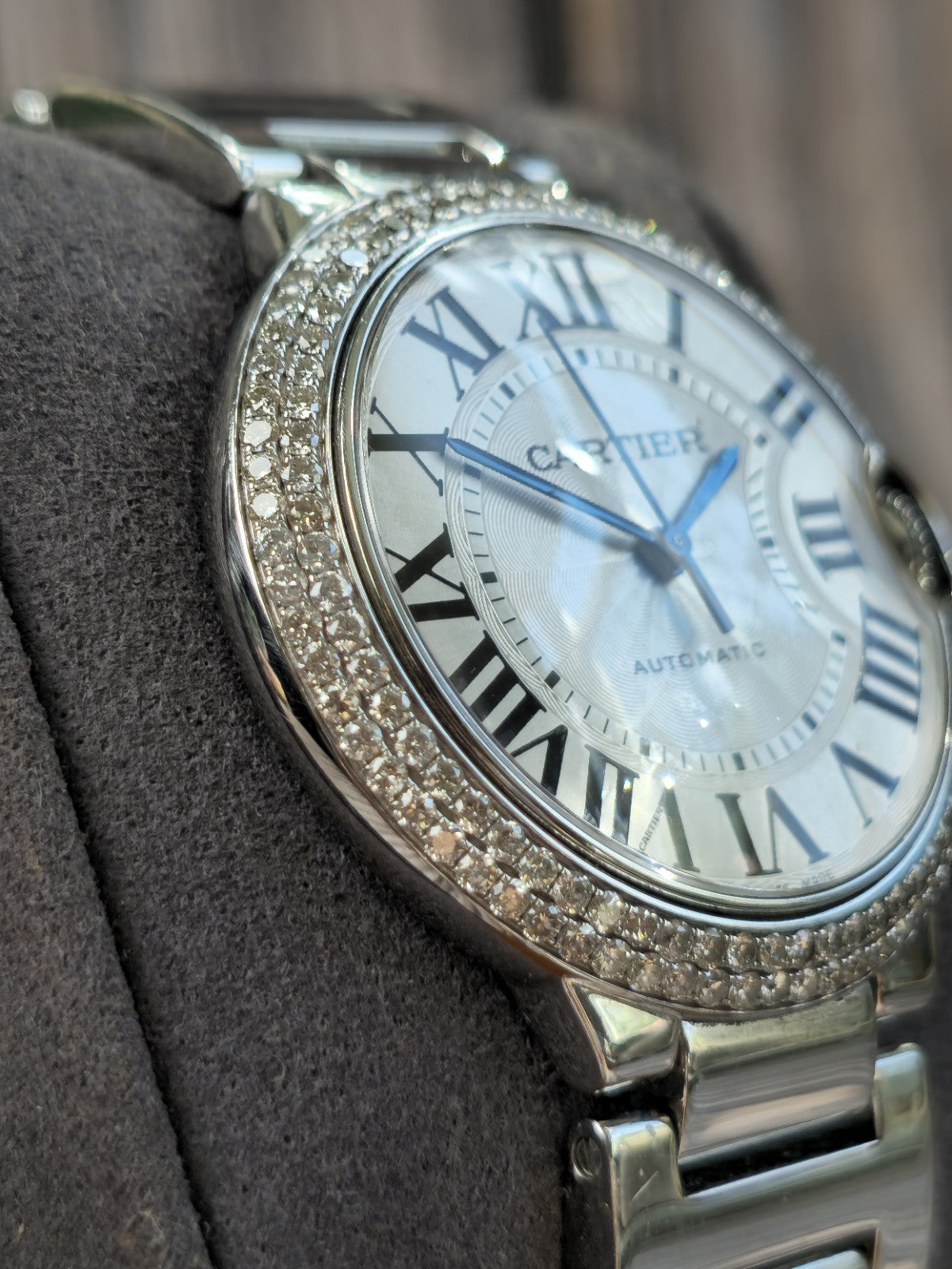 Cartier Ballon Bleu 36mm Steel Automatic Watch 2 Raw Diamond Bezel 3005 Papers