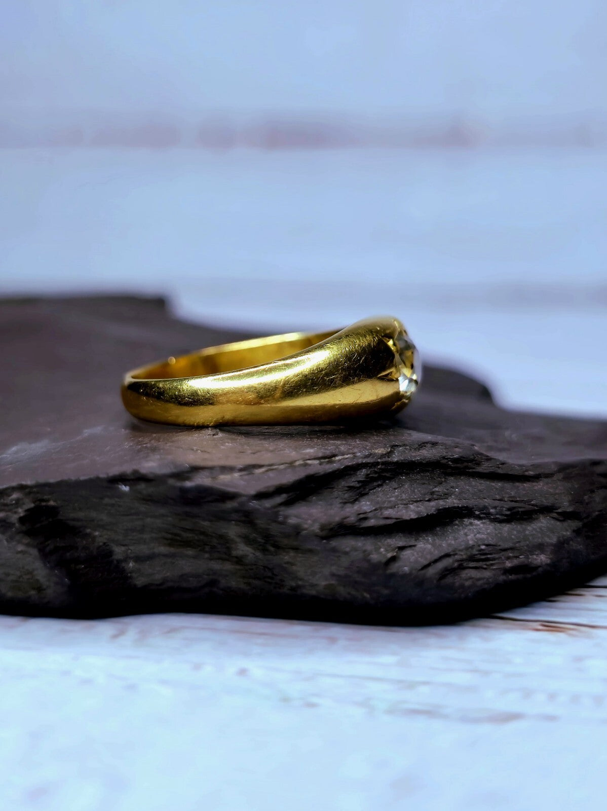 Victorian Solid 18k Yellow Gold Signet Ring Gypsy size Q+ Old Cut Diamond 0.50ct