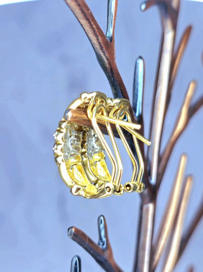 Solid 14k Yellow Gold Jewellery Set of Diamond Ring and Earrings Omega Clasp Mat