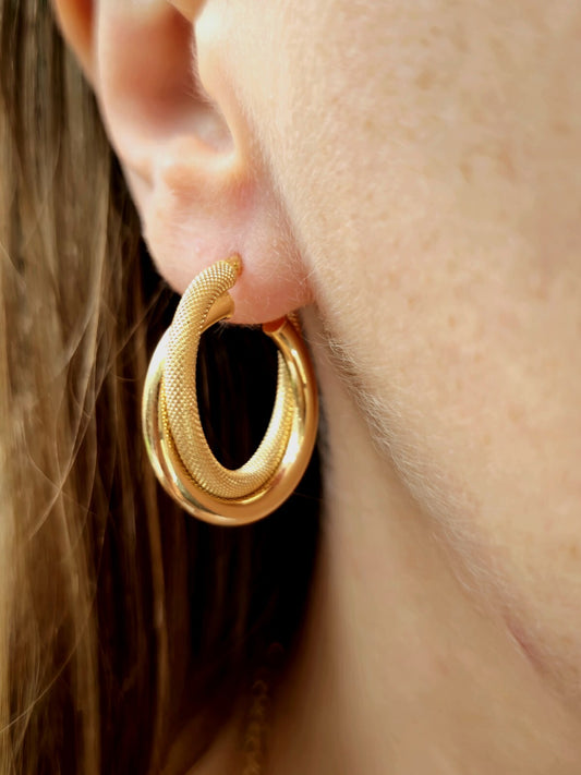 9ct Solid Yellow Gold Twisted Hoop Earrings Creole Hoops 29mm Diamond Cut Patter