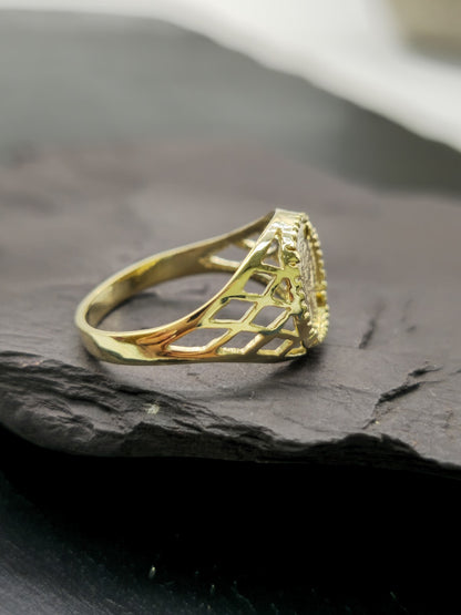 New 9ct Yellow Gold Signet Small Coin-Looking Like Ring size R Pinky Finger 12m