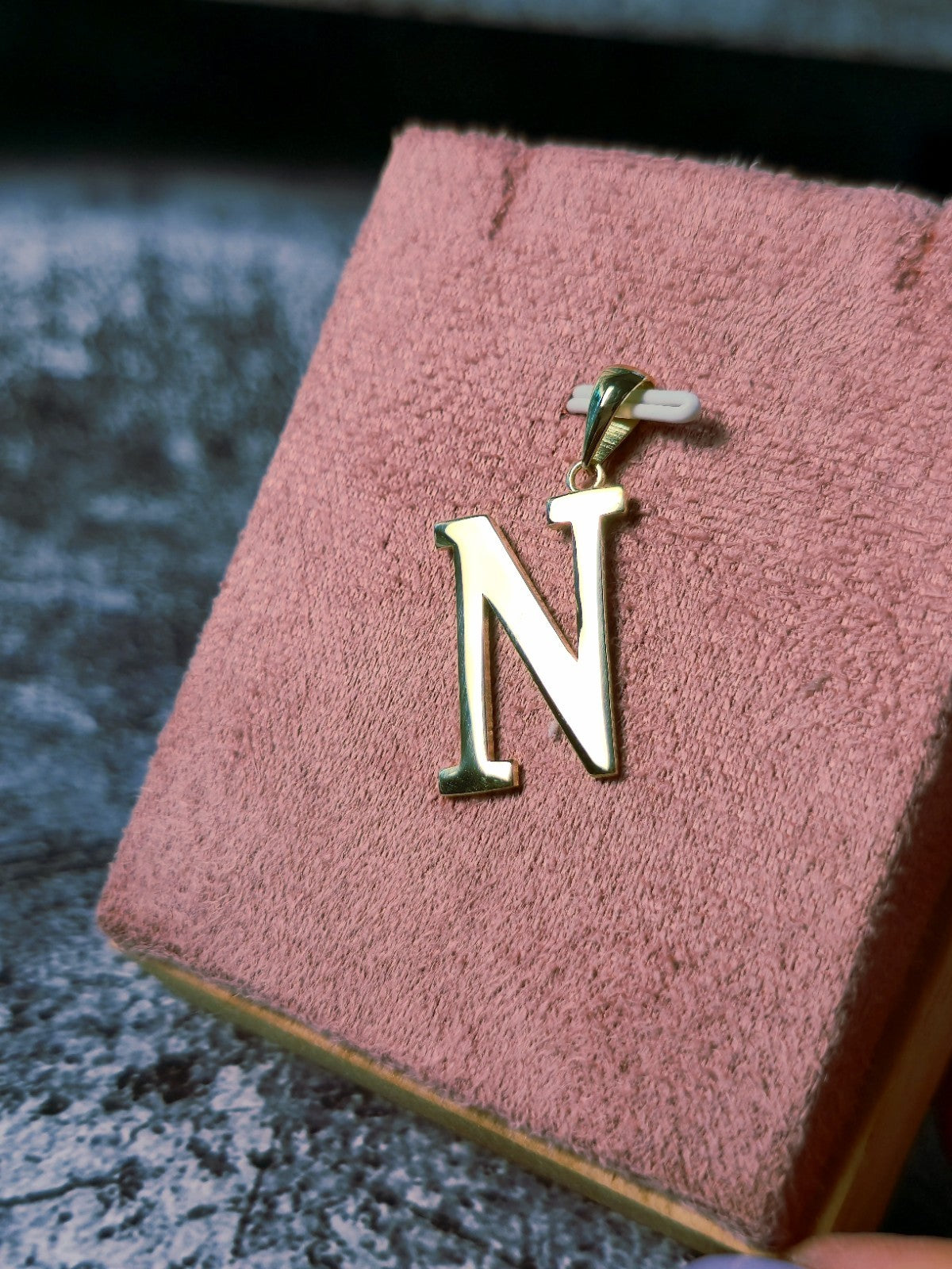 New Solid 9K Yellow Gold Initial Letter N Pendant  Personalised 33mm Hallmarked
