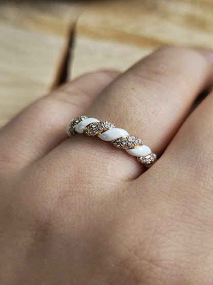 Solid 18ct Rose Gold Diamond and White Ceramic Eternity Ring Wedding Band size N