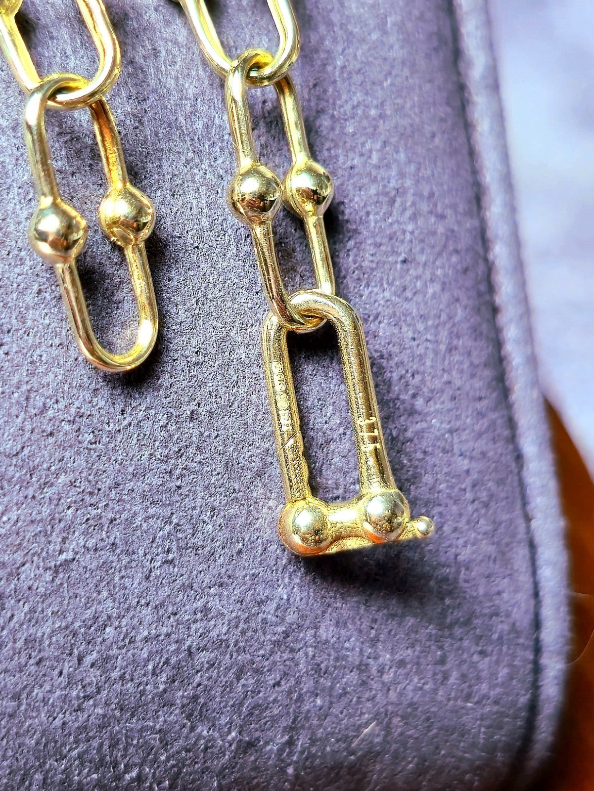 9K Yellow Gold Interlink Ball Bubble Horseshoe U Shape Chain Bracelet 18cm 7.1''