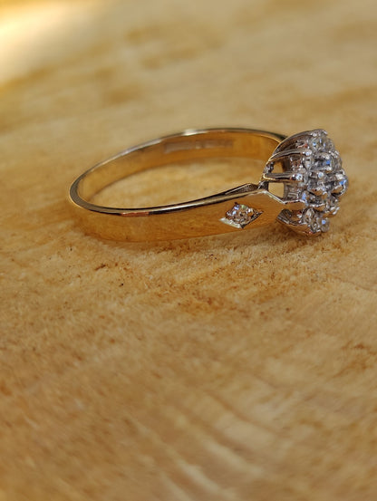 Solid 9ct Yellow Gold Ladies Diamond Cluster Ring Size M+ 375 Hallmarked 