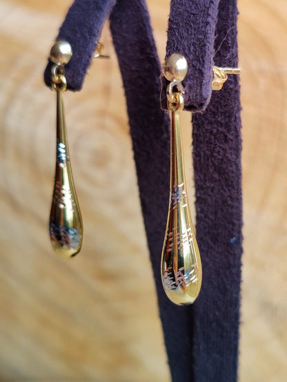 NEW 9ct Yellow/White Gold Solid Drop Dangling Earrings Studs Hallmarked