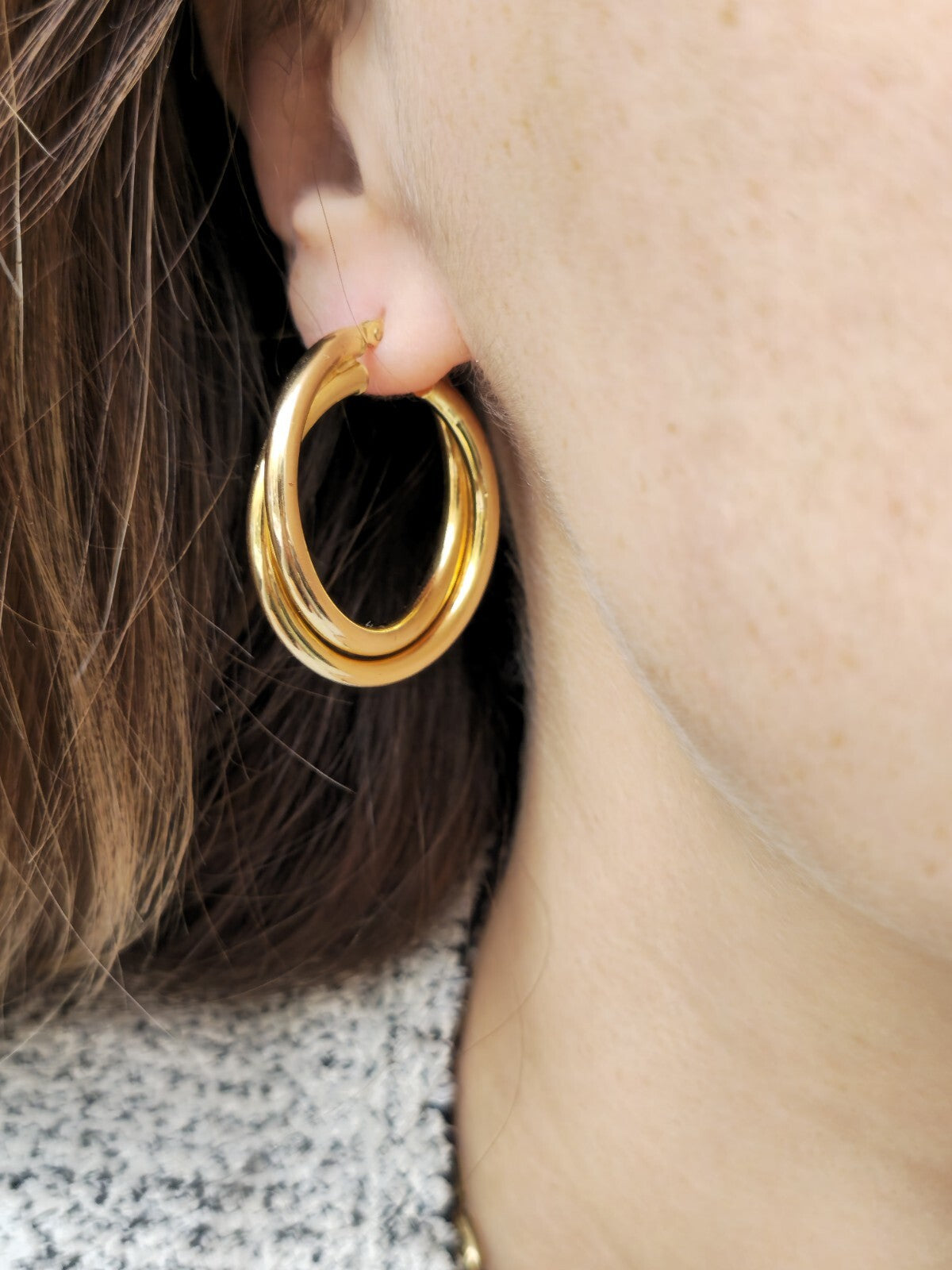 9ct Solid Yellow Gold Twisted Hoop Earrings Creole Double Twist Hoops 30mm 5.3g