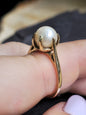 Solid 9ct Yellow Gold Natural Sea Water Pearl Ring Claw Set size M Hallmarked