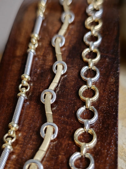 Solid 9ct White/Yellow Gold BRACELET Twisted TUBE link  7.8inch/20cm
