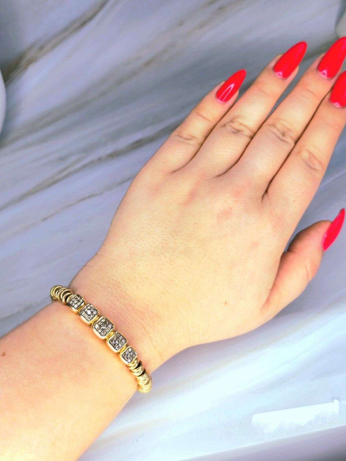 Solid 18k 750 Rose Gold Diamond Bracelet Heavy Gold Links Circles Expandable