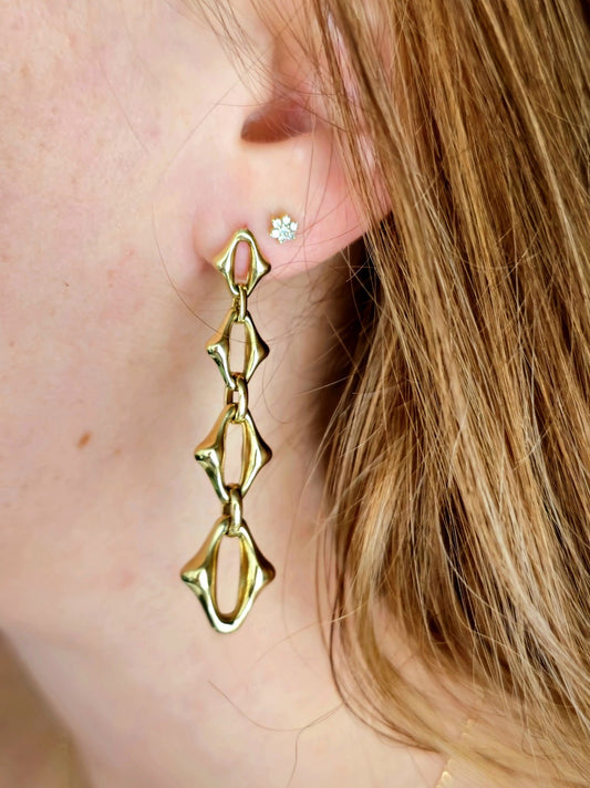 New 9ct Solid Yellow Gold Drop Dangling Earrings 6.35CM Long Chunky Boohoo Drops