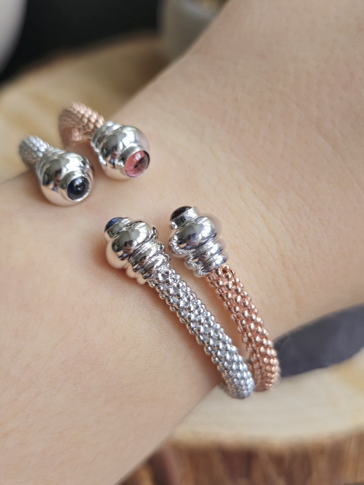 New 9k Rose/Red/Pink Gold TORQUE BANGLE TORQ BALL Open Split BRACELET Hallmarked