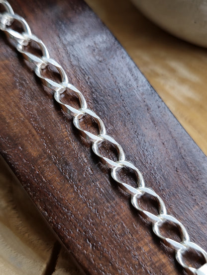 925 Sterling Silver Solid Chain Bracelet 11.5grams Curb Link 7mm 7,5 inch