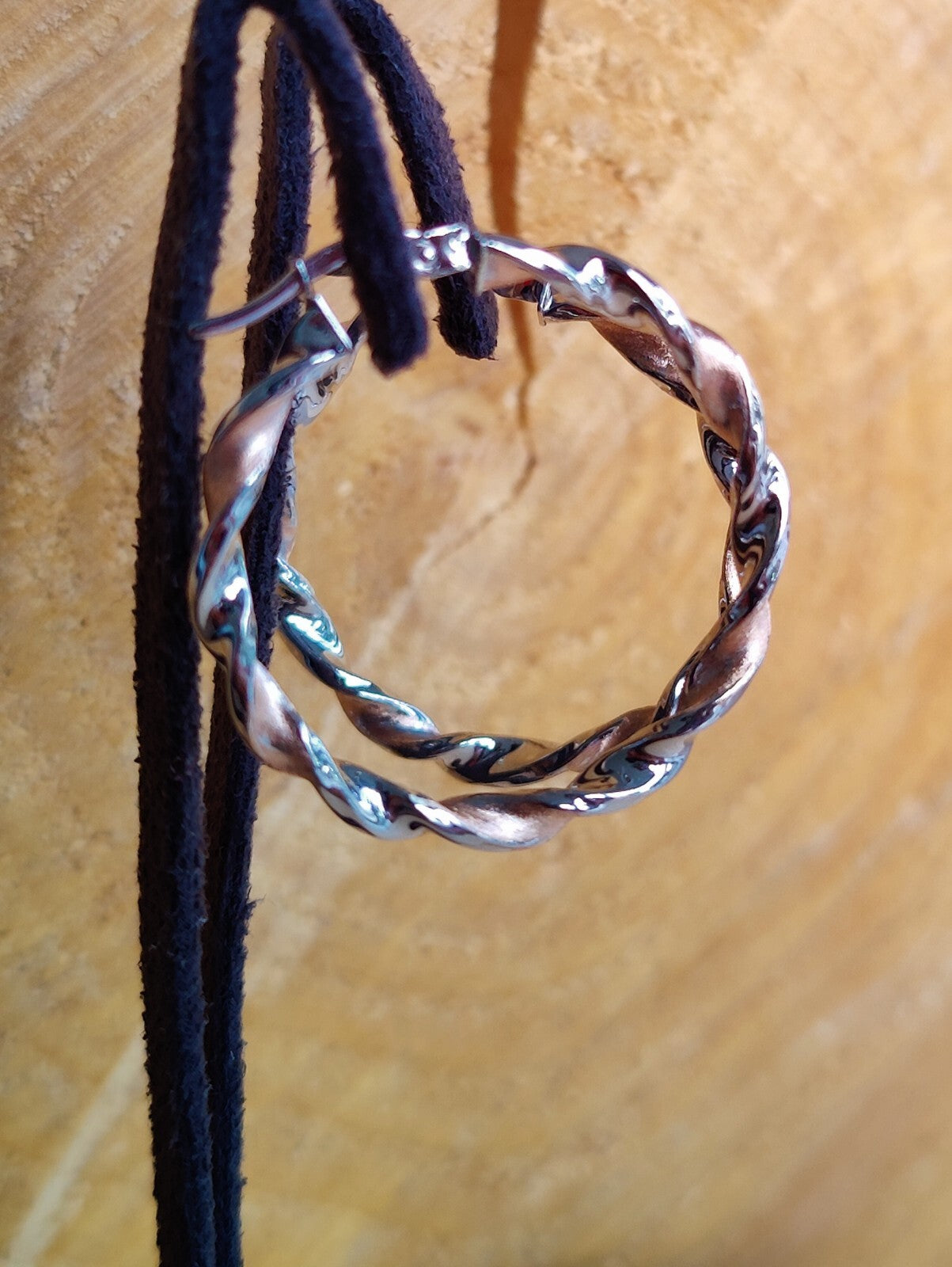 9ct White and Rose Gold Twist Hoop Earrings 2.7 grams 40mm Hallmarked New