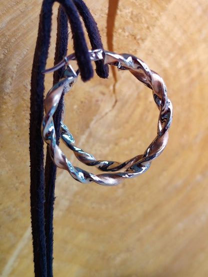 9ct White and Rose Gold Twist Hoop Earrings 2.7 grams 40mm Hallmarked New