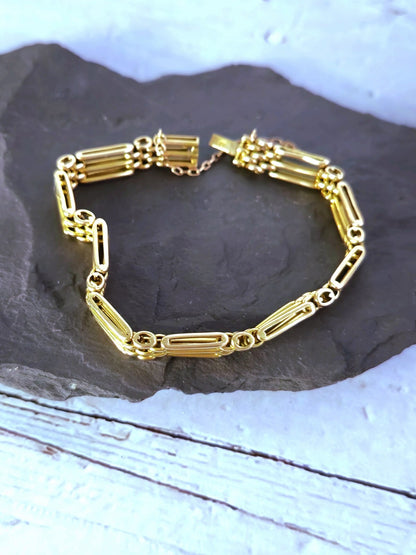 Vintage 15ct Rose/Pink Gold Gate Mesh Bracelet Link 20.8cm 13g Unisex 7.5mm Wide
