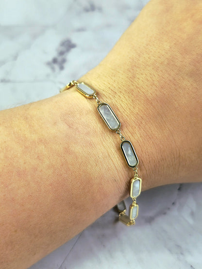 New Solid 9k Yellow Gold And Mother Of Pearl Bracelet 7.5inch Hallmarked Lovely
