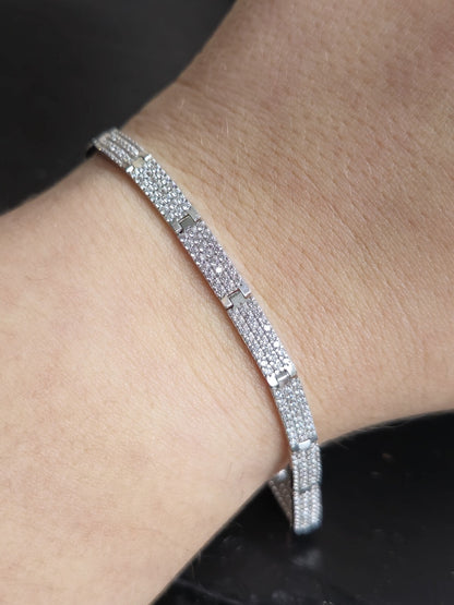 New Iced/Loaded Solid 9ct White Gold BRACELET 7.5inch C/Z Pave Hallmarked