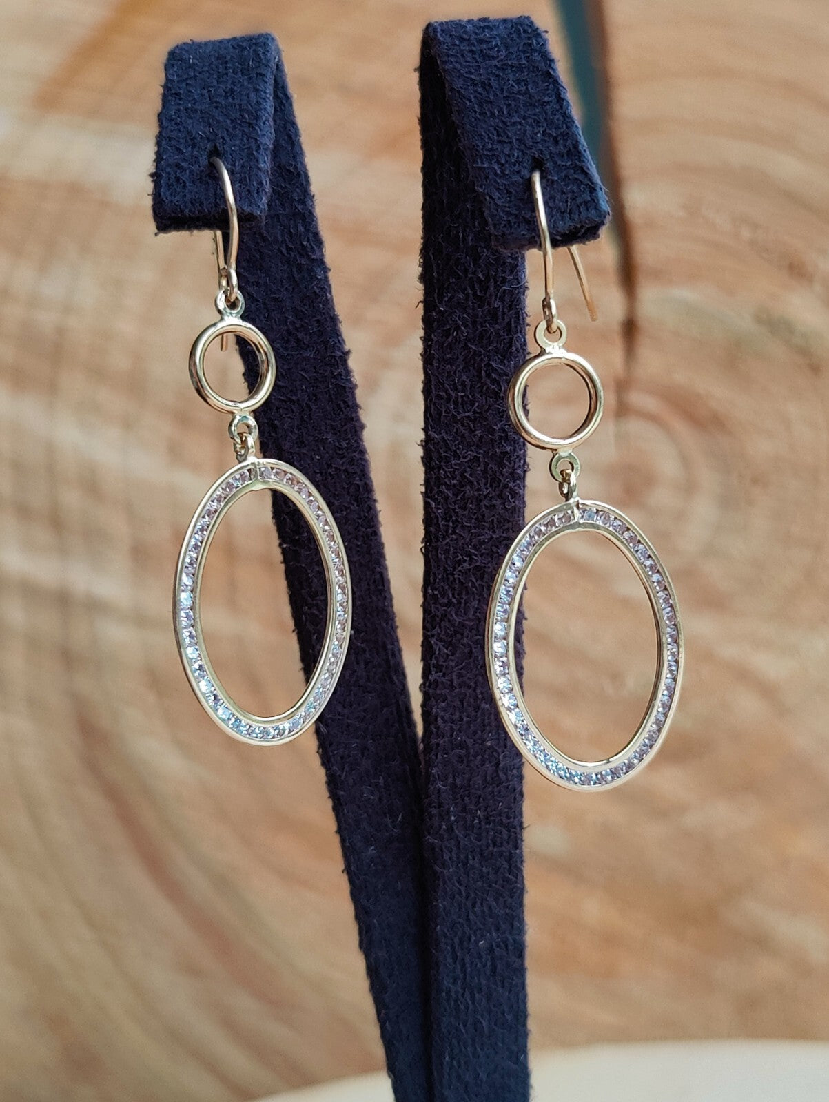 New 9K Yellow Gold Drop Cubic Zirconia Earrings Oval Shape Hook Hallmarked CZ