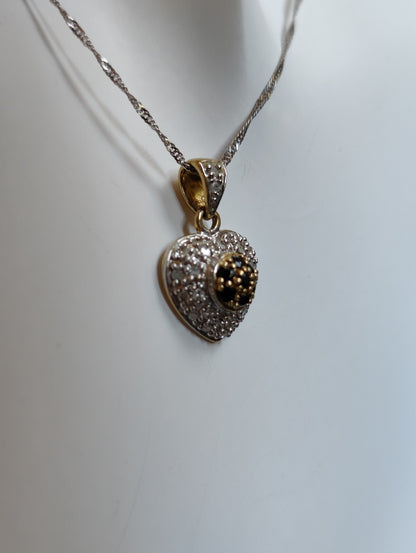 Solid 9CT YELLOW WHITE GOLD DIAMOND SAPPHIRE heartshape PENDANT Hallmarked 