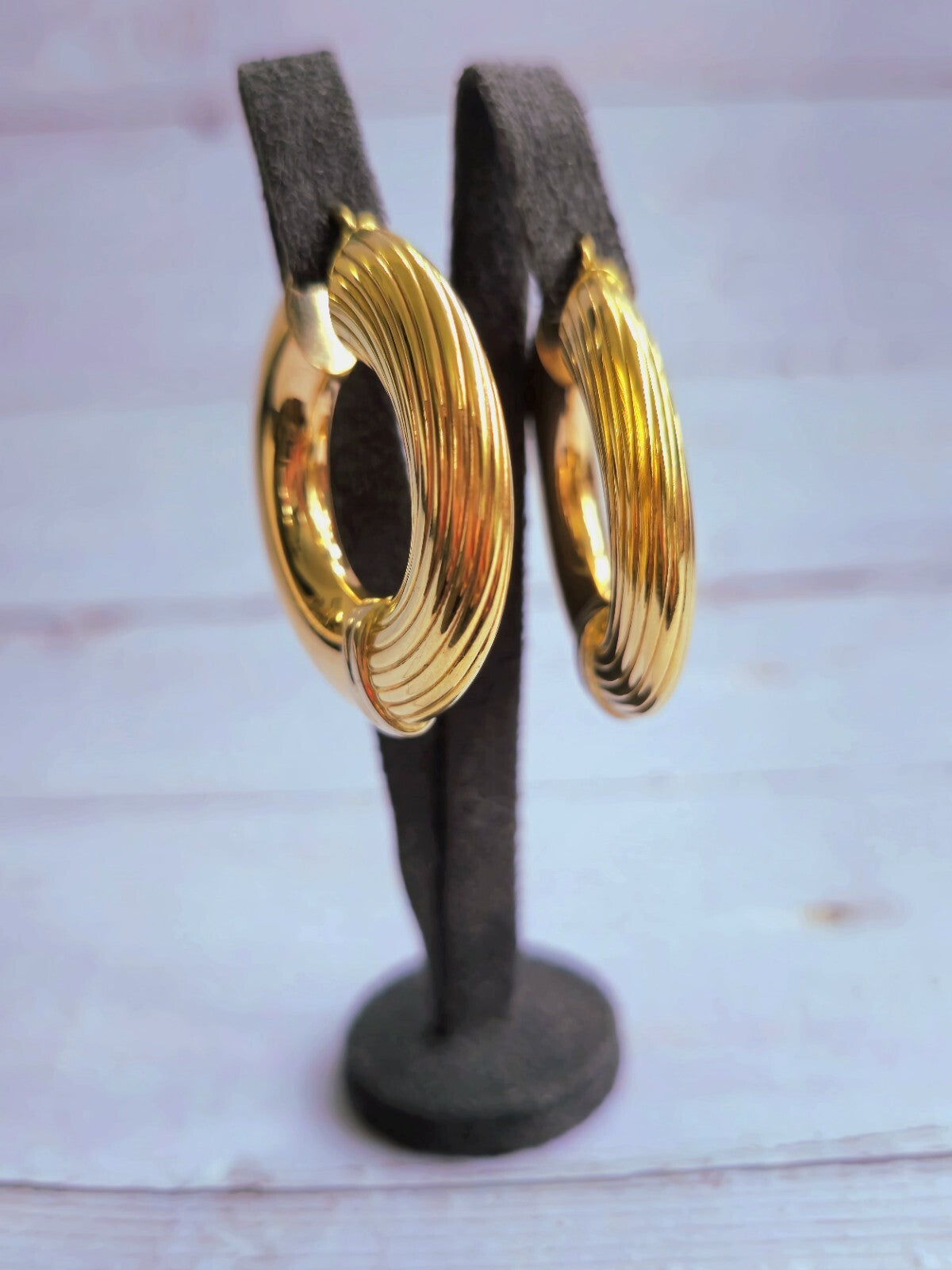 18ct Yellow Gold CHUNKY ROUND CREOLE HOOP EARRINGS Fashion 37mm Hoops Thick