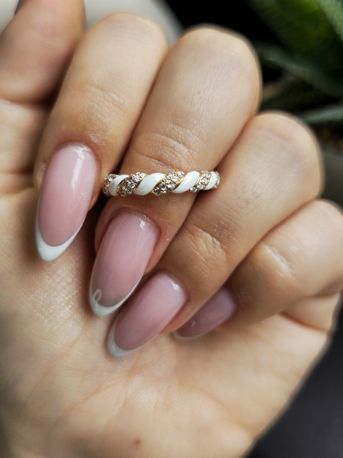 Solid 18ct Rose Gold Diamond and White Ceramic Eternity Ring Wedding Band size N