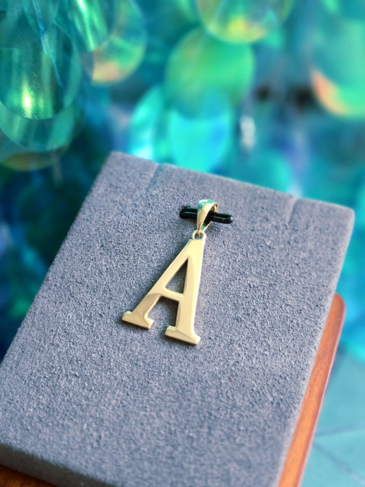 New 9K Yellow Gold Initial A Pendant  Personalised 33mm Long Big Loop Hallmarked