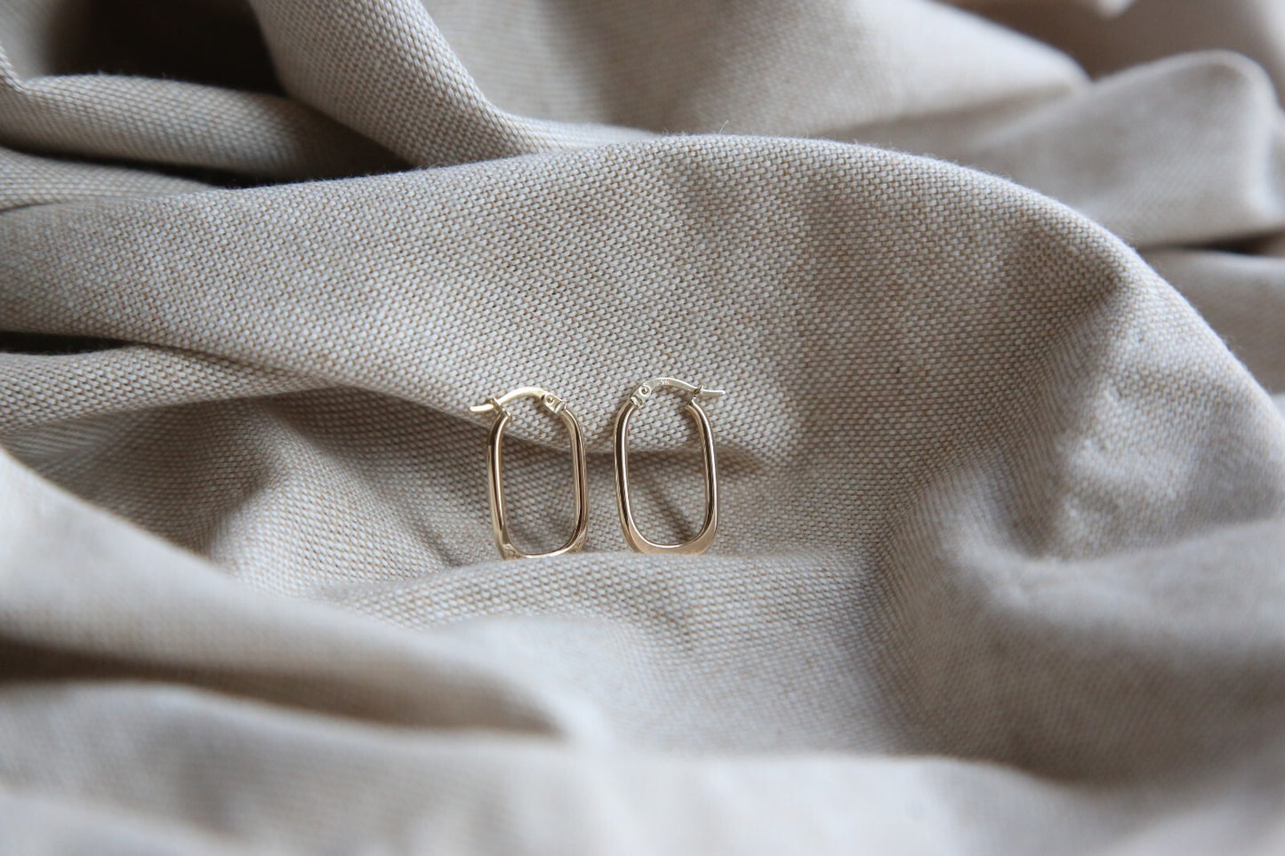 New 9ct Yellow Gold Hoop Square Rectangle Oval Earrings Flat 25mm long 375