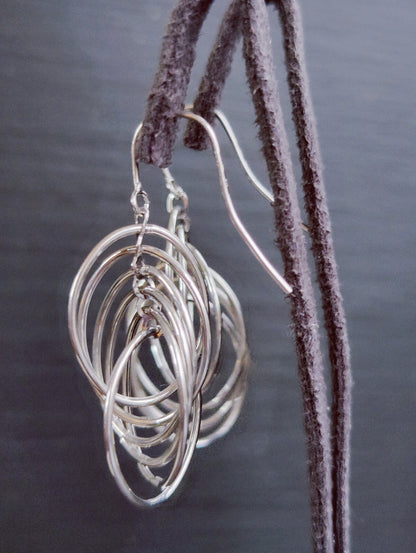 NEW 9ct Sold White Gold Drop Dangling Earrings Fancy Twisted Circles