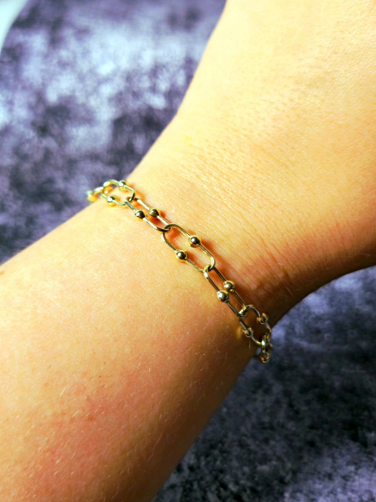 9K Yellow Gold Interlink Ball Bubble Horseshoe U Shape Chain Bracelet 18cm 7.1''