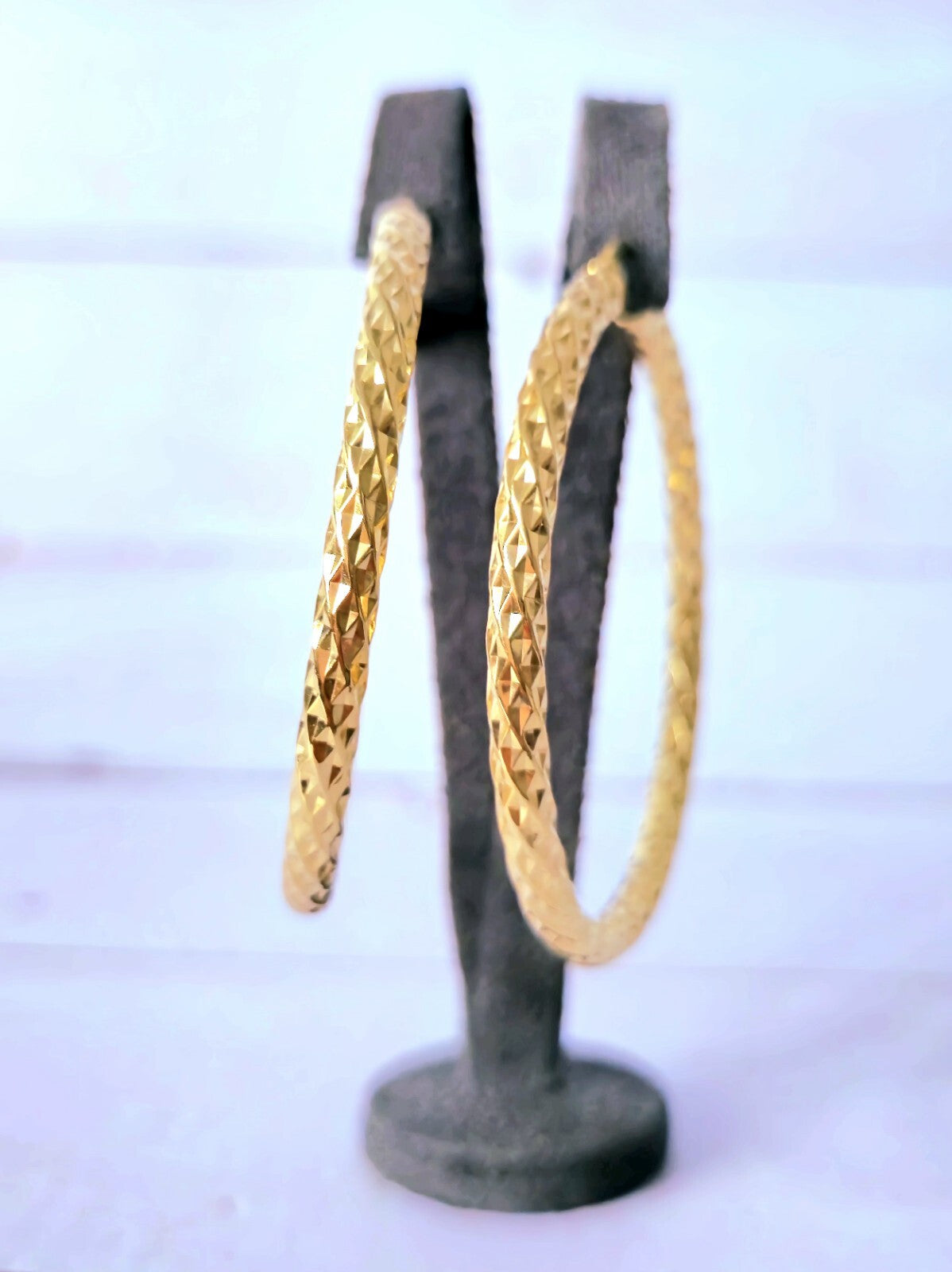 Big 9ct Yellow Gold Twisted Hoop Earrings Twist Hoops 57mm Diamond Cut Pattern
