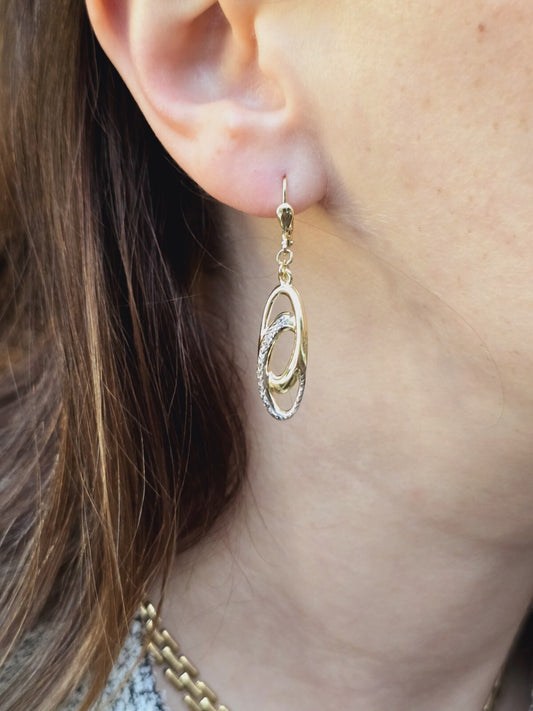 NEW 9ct Solid Yellow/White Gold Drop Dangling Earrings Leverclasp 40mm Long