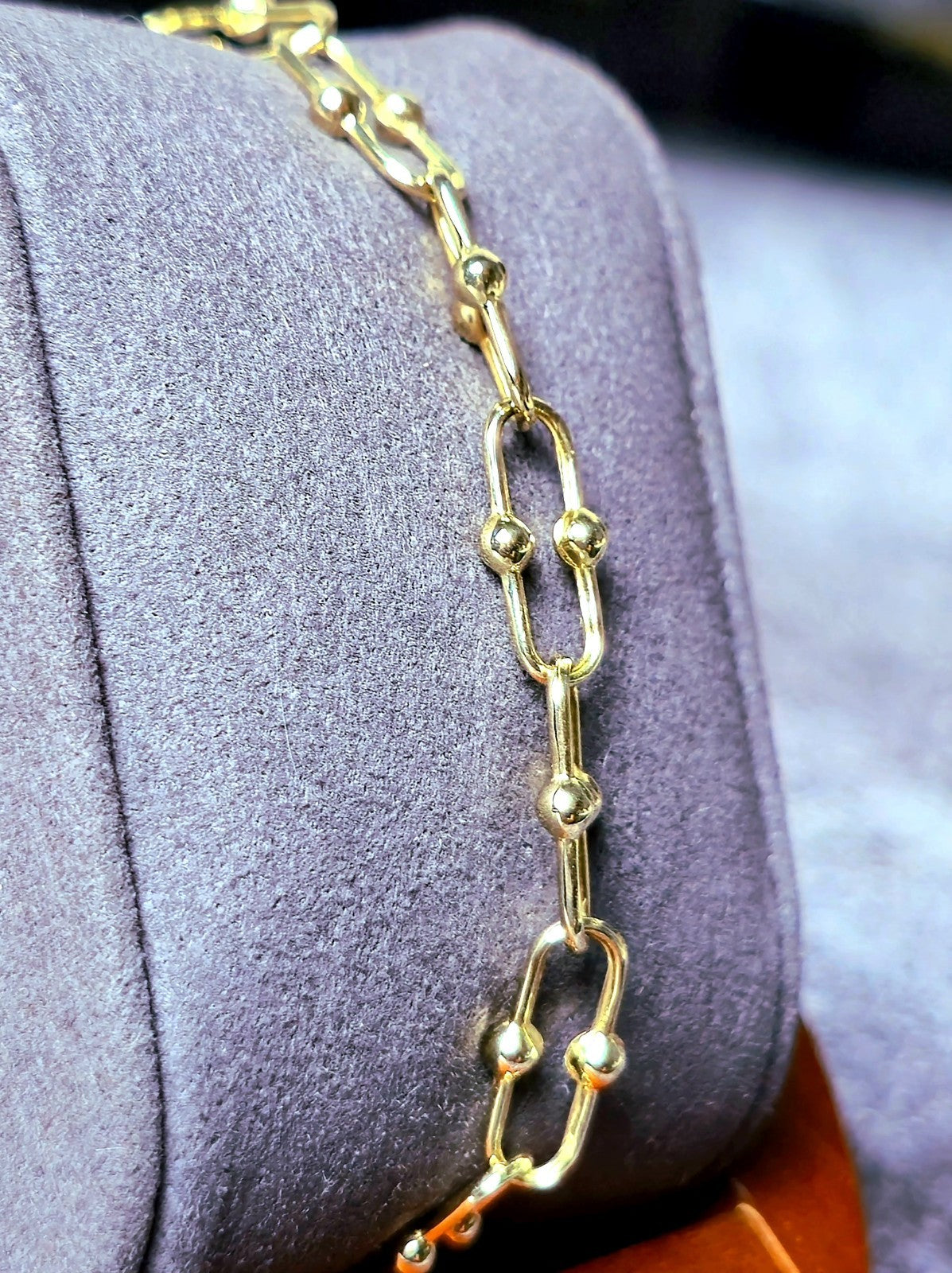 9K Yellow Gold Interlink Ball Bubble Horseshoe U Shape Chain Bracelet 18cm 7.1''