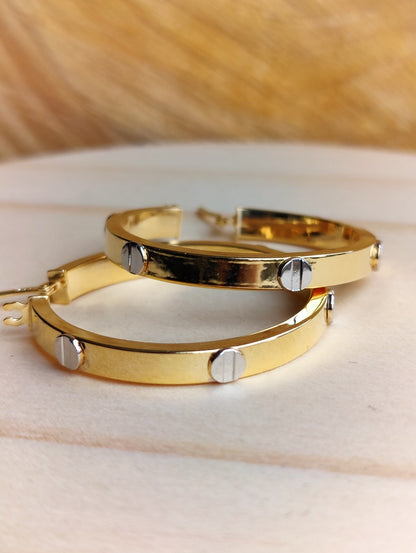 NEW Gold Screw Hoop Earrings 3.8grams 9ct Yellow Gold 30mm Hallmarked New 